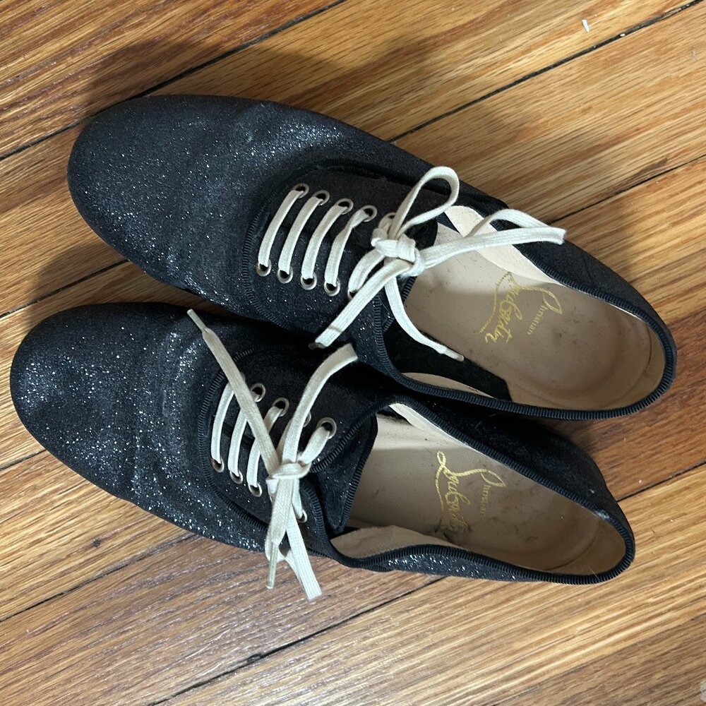 Christian Louboutin, Glitter Oxfords, Black with white laces, 36